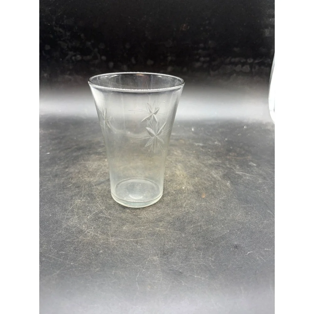 Vintage Etched Starburst Clear Glass Tumbler Tapered Juice Water Glass 4.5 inch